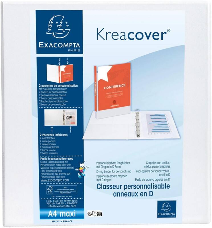 Exacompta Kreacover 60 mm Elastomap PP (Polypropeen) A4+ 2 Ringen Wit 51825E 10 Stuks