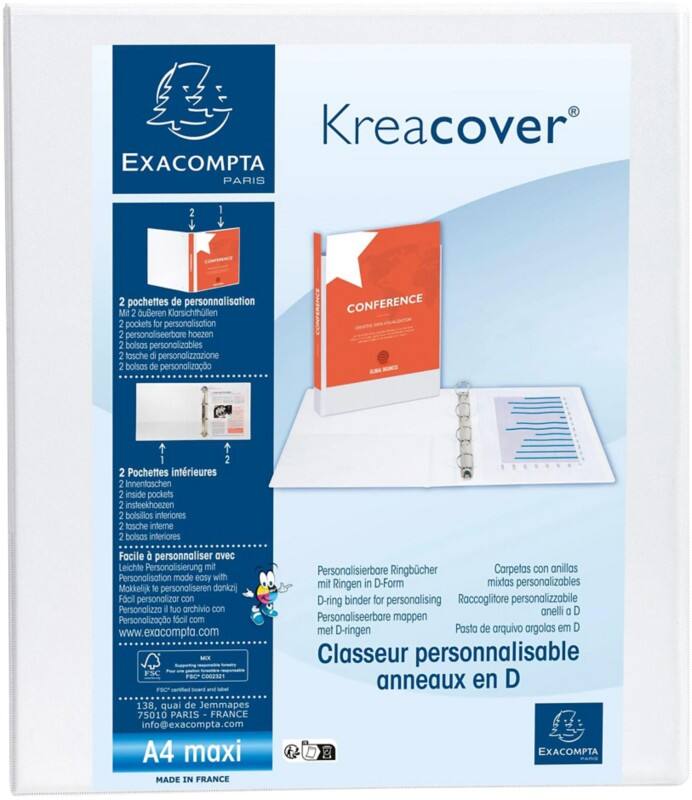Exacompta Kreacover 20 mm Elastomap PP (Polypropeen) A4 4 Ringen Wit 51841E 10 Stuks