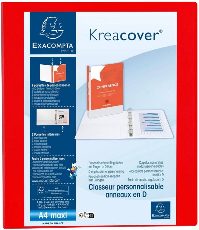 Exacompta Kreacover 25 mm Elastomap PP (Polypropeen) A4+ 4 Ringen Rood 51846RE 10 Stuks
