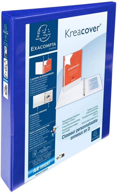 Exacompta Kreacover 30 mm Elastomap PP (Polypropeen) A4 4 Ringen Blauw 51942BE 10 Stuks