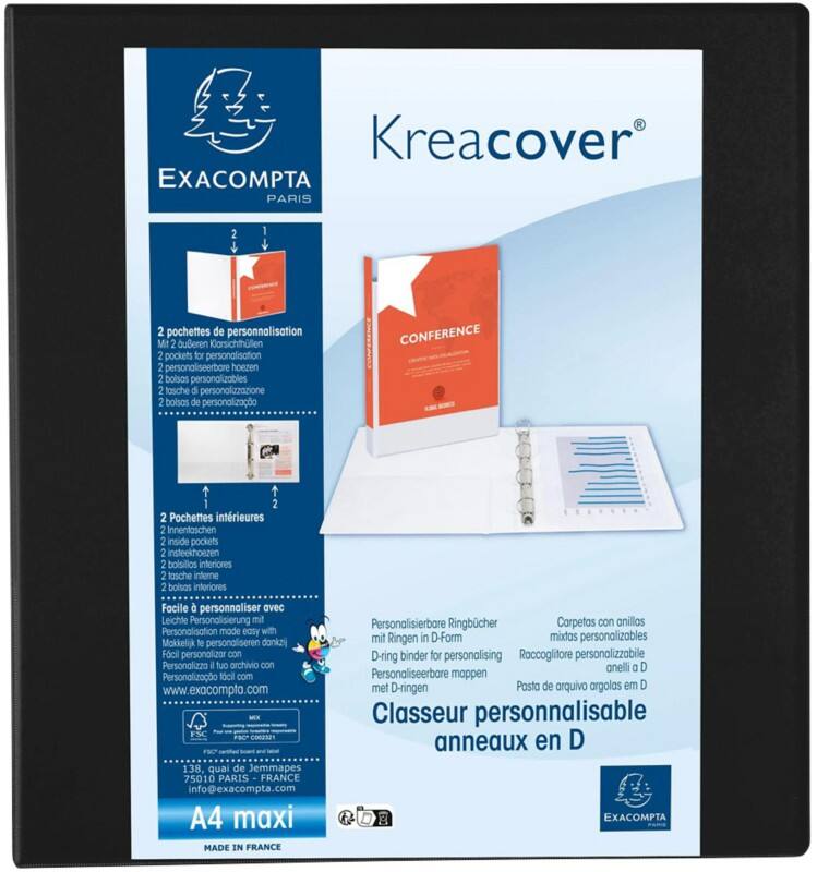 Exacompta Kreacover 60 mm Elastomap PP (Polypropeen) A4+ 4 Ringen Zwart 51845NE 10 Stuks