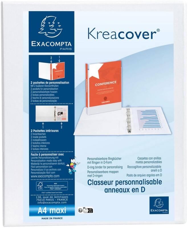 Exacompta Kreacover 20 mm Elastomap PP (Polypropeen) A4+ 2 Ringen Wit 51921E 10 Stuks