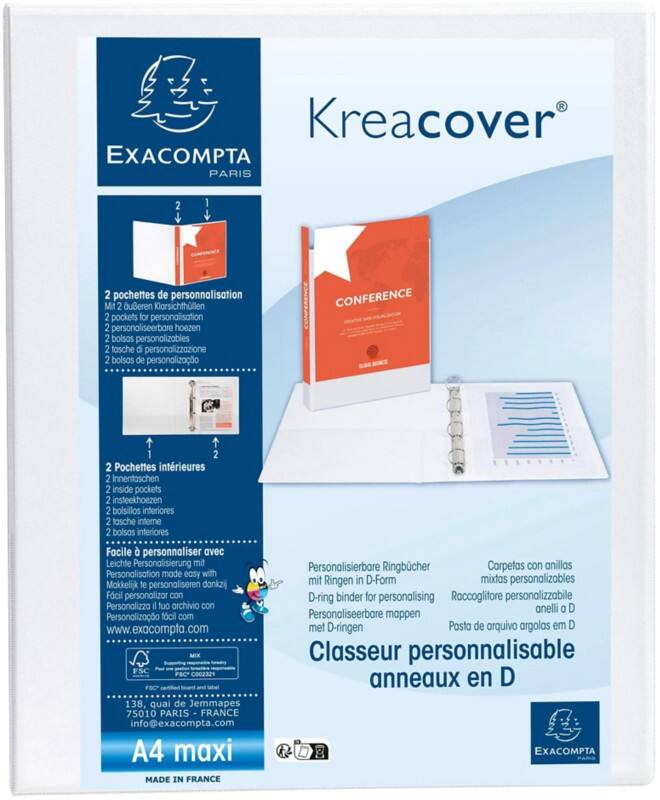 Exacompta Kreacover 30 mm Elastomap PP (Polypropeen) A4+ 2 Ringen Wit 51922E 10 Stuks