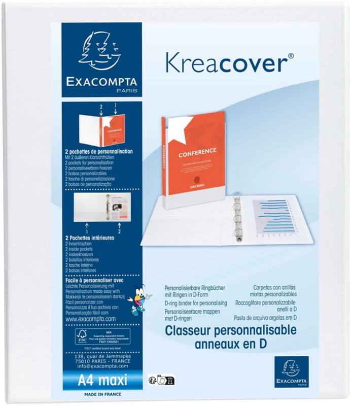 Exacompta Kreacover 40 mm Elastomap PP (Polypropeen) A4+ 2 Ringen Wit 51923E 10 Stuks