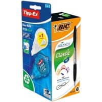 BIC Atlantis Classic Intrekbaar Balpen Zwart 0,32 mm Medium Balpen Navulbaar 12 Stuks + 1 gratis Tipp-Ex Correctieroller Met navulling
