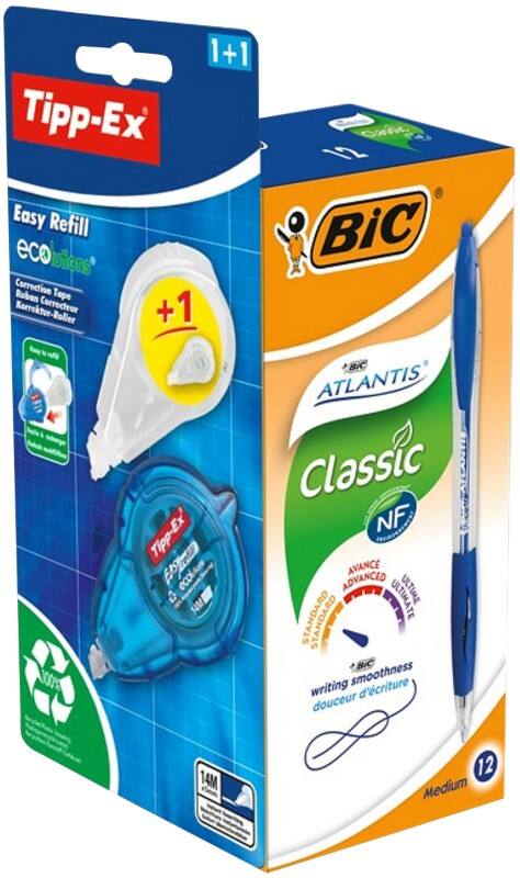 BIC Atlantis Classic Intrekbaar Balpen Blauw 0,32 mm Medium Balpen Navulbaar 12 Stuks