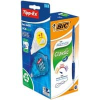 BIC Atlantis Classic balpen Medium 0,32 mm blauw 12 stuks + 1 GRATIS Easy Tipp-ex met navulling