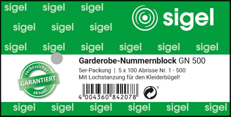 Sigel Garderobebon 773156 5 Stuks à 100 Vellen