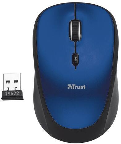 Trust Draadloze Muis Yvi Optisch voor Rechts- en linkshandige gebruikers USB-A Micro ontvanger Blauw