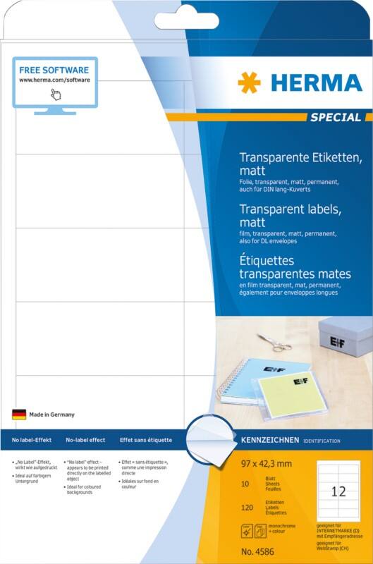 HERMA Etiketten 4586 Klevend A4 97 x 42,3 mm  10 Vellen à 12 Etiketten