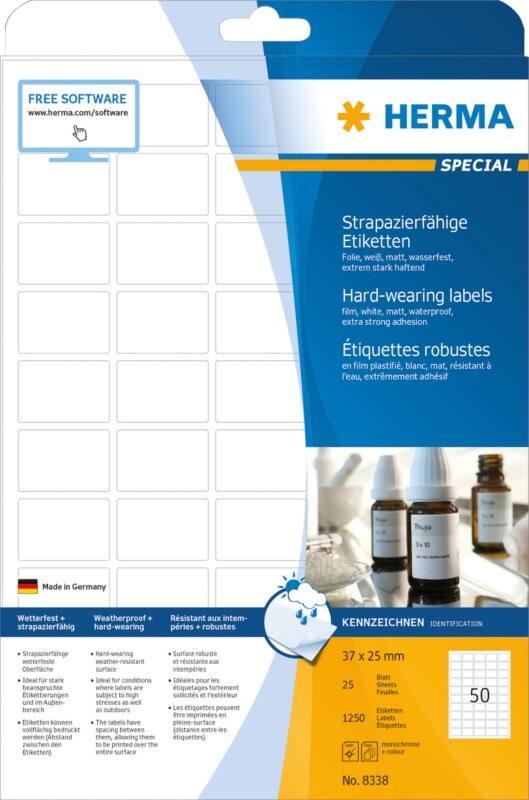 HERMA Etiketten 8338 Klevend A4 Wit 37 x 25 mm  25 Vellen à 50 Etiketten