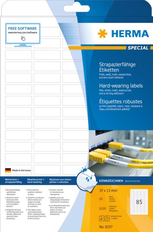 HERMA Laser Etiketten 8337 Klevend A4 Wit 37 x 13 mm  25 Vellen à 85 Etiketten