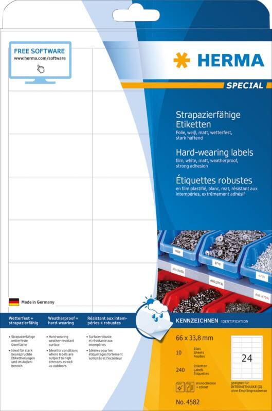 HERMA Laser Etiketten 4582 Klevend A4 66 x 33,8 mm  10 Vellen à 24 Etiketten