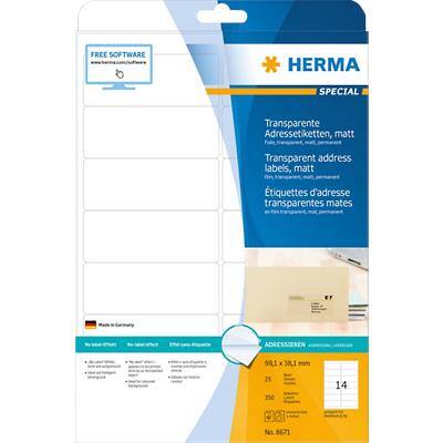 HERMA Transparant Etiketten 8671 Rechthoekig A4 99,1 x 38,1 mm 25 Vellen van 14 Etiketten