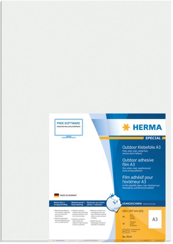 HERMA Laser Etiketten 9544 Klevend A3 297 x 420 mm  40 Vellen à 1 Etiketten