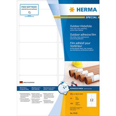 HERMA Weervaste outdoor folie etiketten 9538 Wit A4 99,1 x 42,3 mm 40 Vellen à 12 Etiketten