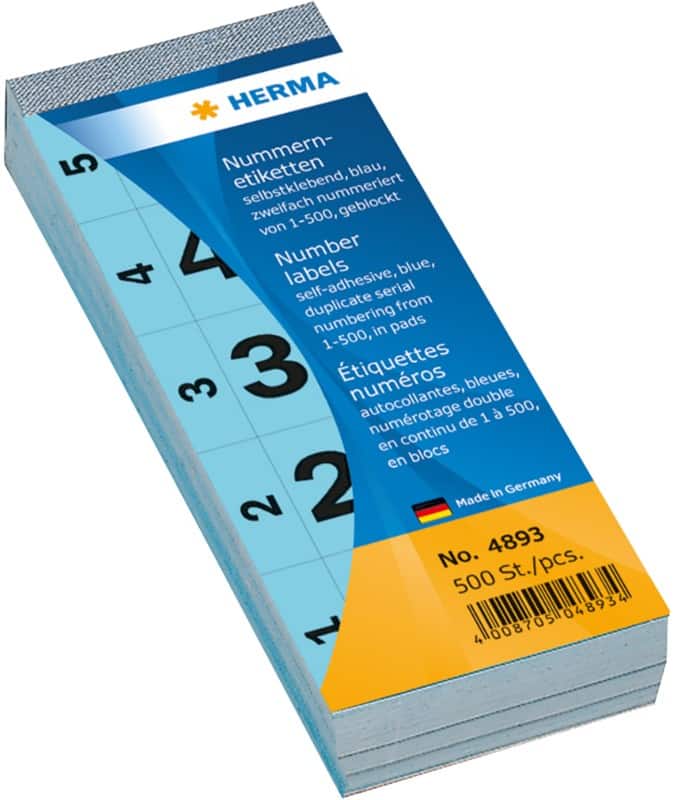 HERMA Nummeretiketten 4893 Klevend Blauw 28 x 56 mm  500 Vellen à 5 Etiketten