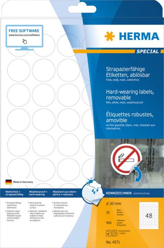 HERMA Etiketten 4571 Klevend A4 30 x 30 mm  20 Vellen à 48 Etiketten