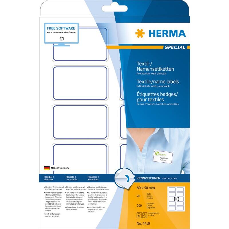 HERMA Naam Etiketten 4410 Wit Rechthoekig 80 x 50 mm 20 Vellen Etiketten