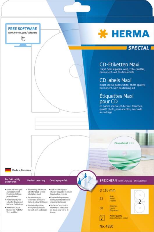 HERMA Etiketten 4850 Klevend Wit 116 x 116 mm  25 Vellen à 2 Etiketten