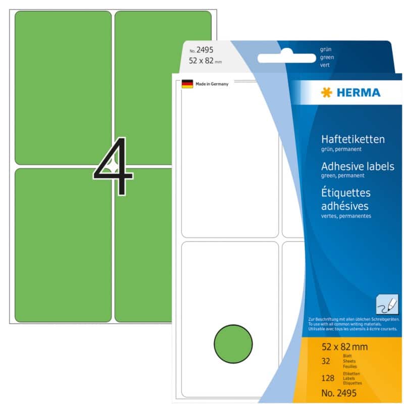 HERMA Etiketten 2495 Klevend Groen 52 x 82 mm  32 Vellen à 4 Etiketten