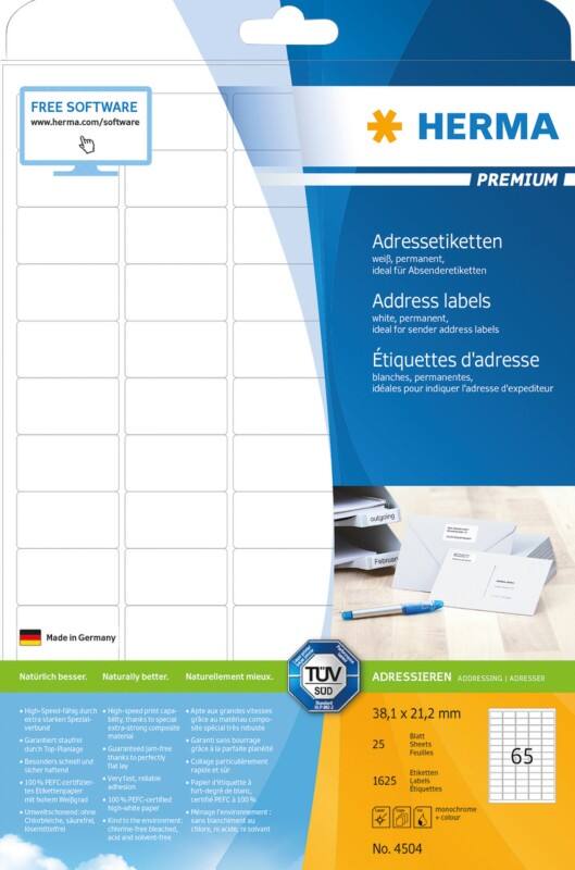HERMA Laser Etiketten 4504 Klevend Wit 3,81 x 2,12 cm  25 Vellen à 65 Etiketten