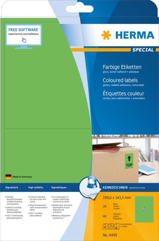 HERMA Laser Etiketten 4499 Klevend Groen 19,96 x 14,35 cm  20 Vellen à 2 Etiketten