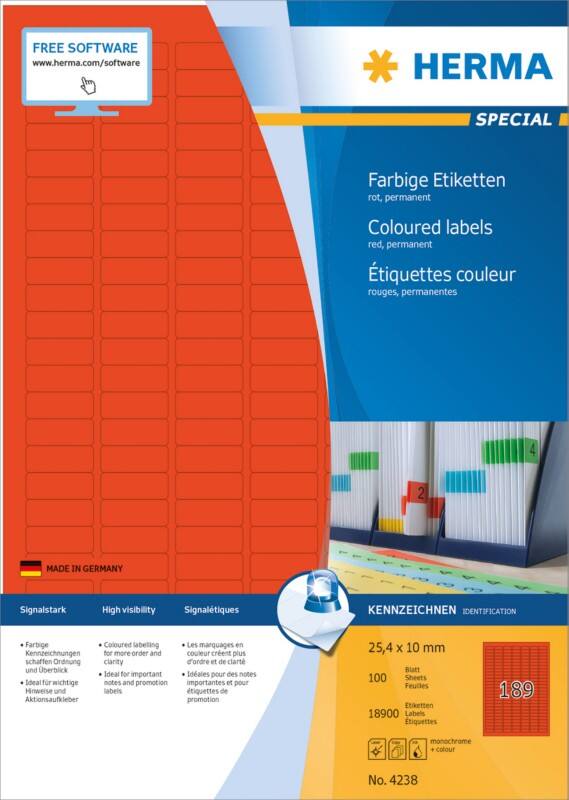HERMA Etiketten 4238 Klevend 2,5 x 1 cm  100 Vellen à 189 Etiketten