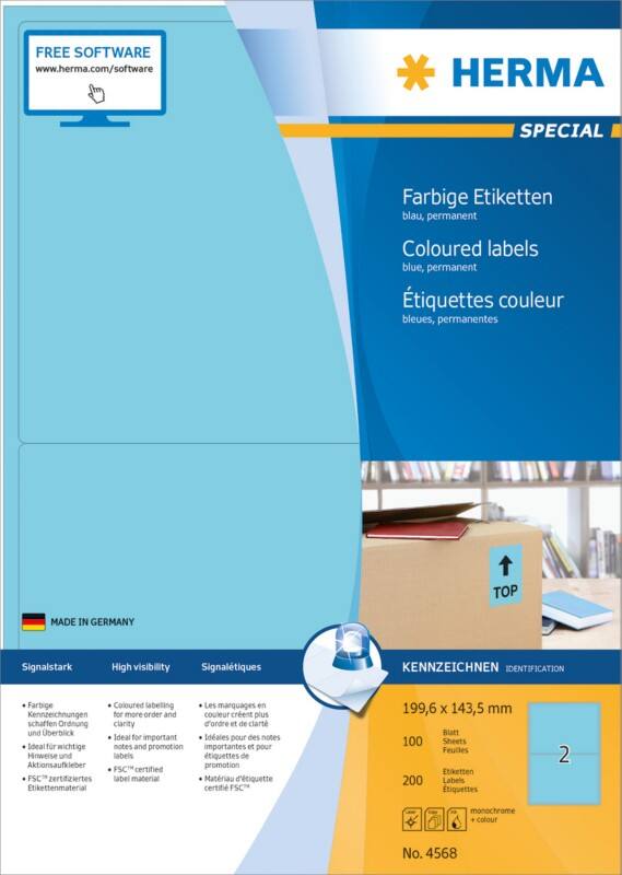 HERMA Laser Etiketten 4568 Klevend 19,9 x 14,3 cm  100 Vellen à 2 Etiketten