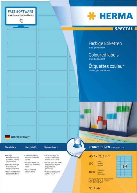 HERMA Laser Etiketten 4547 Klevend 4,5 x 2,1 cm  100 Vellen à 48 Etiketten