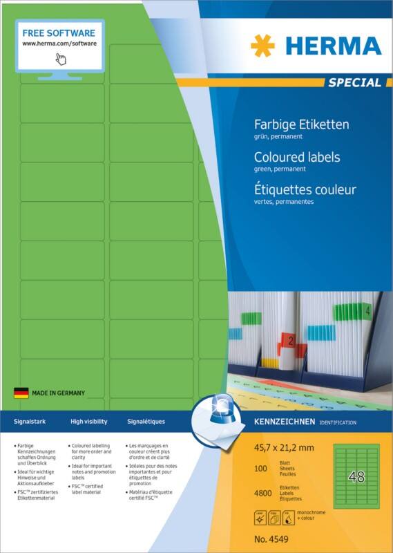 HERMA Laser Etiketten 4549 Klevend 4,5 x 2,1 cm  100 Vellen à 48 Etiketten