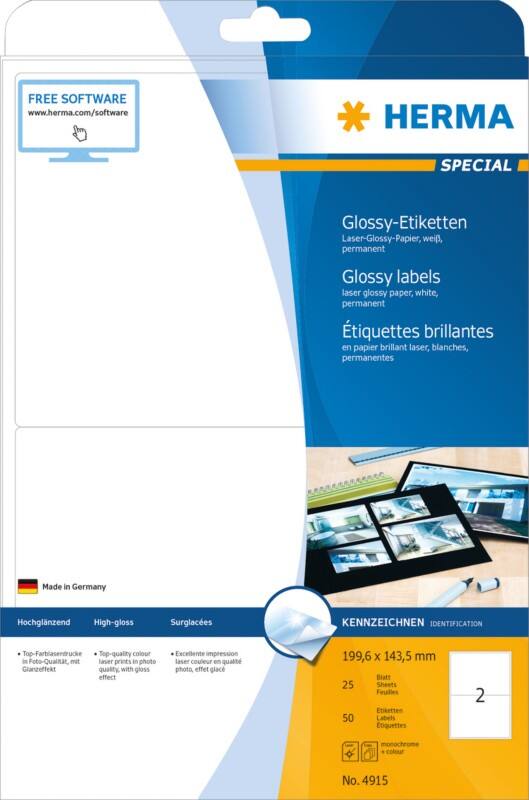 HERMA Laser Etiketten 4915 Klevend Wit 19,9 x 14,3 cm  25 Vellen à 2 Etiketten