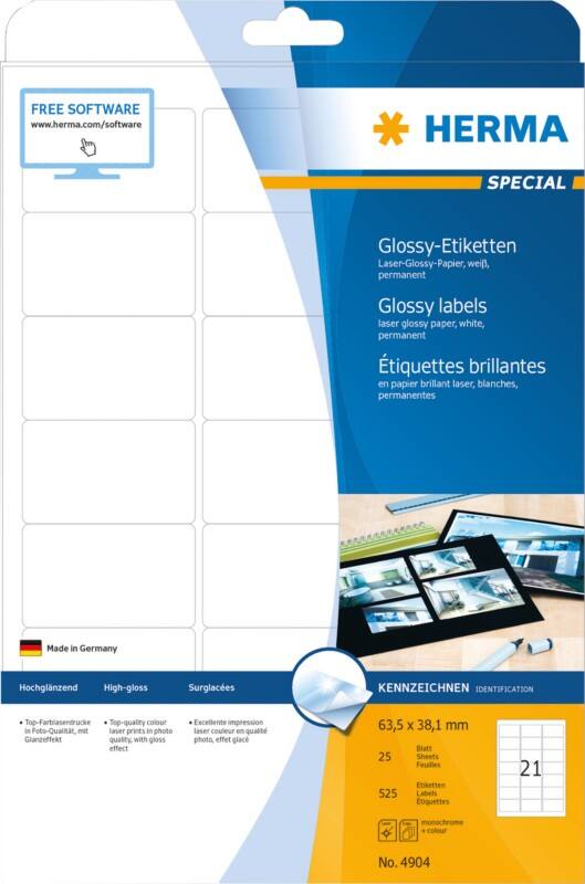 HERMA Laser Etiketten 4904 Klevend Wit 6,35 x 3,81 cm  25 Vellen à 21 Etiketten