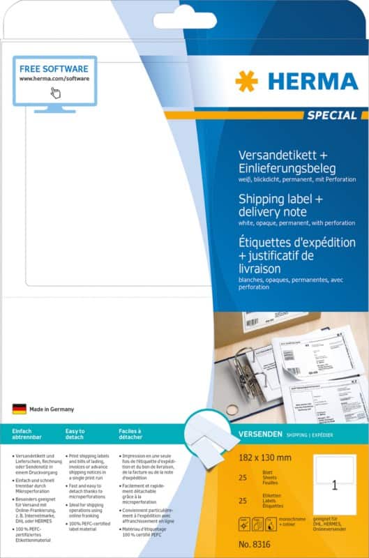HERMA Laser Etiketten 8316 Klevend Wit 18,2 x 13 cm  25 Vellen à 1 Etiketten