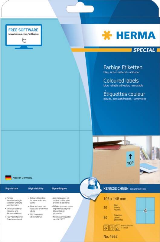 HERMA Laser Etiketten 4563 Klevend 10,5 x 14,8 cm  20 Vellen à 4 Etiketten