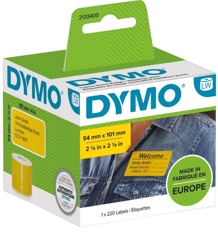 DYMO Etiket Authentiek 2133400 Klevend Black on Yellow 54 mm x 0,101 m 220 Etiketten