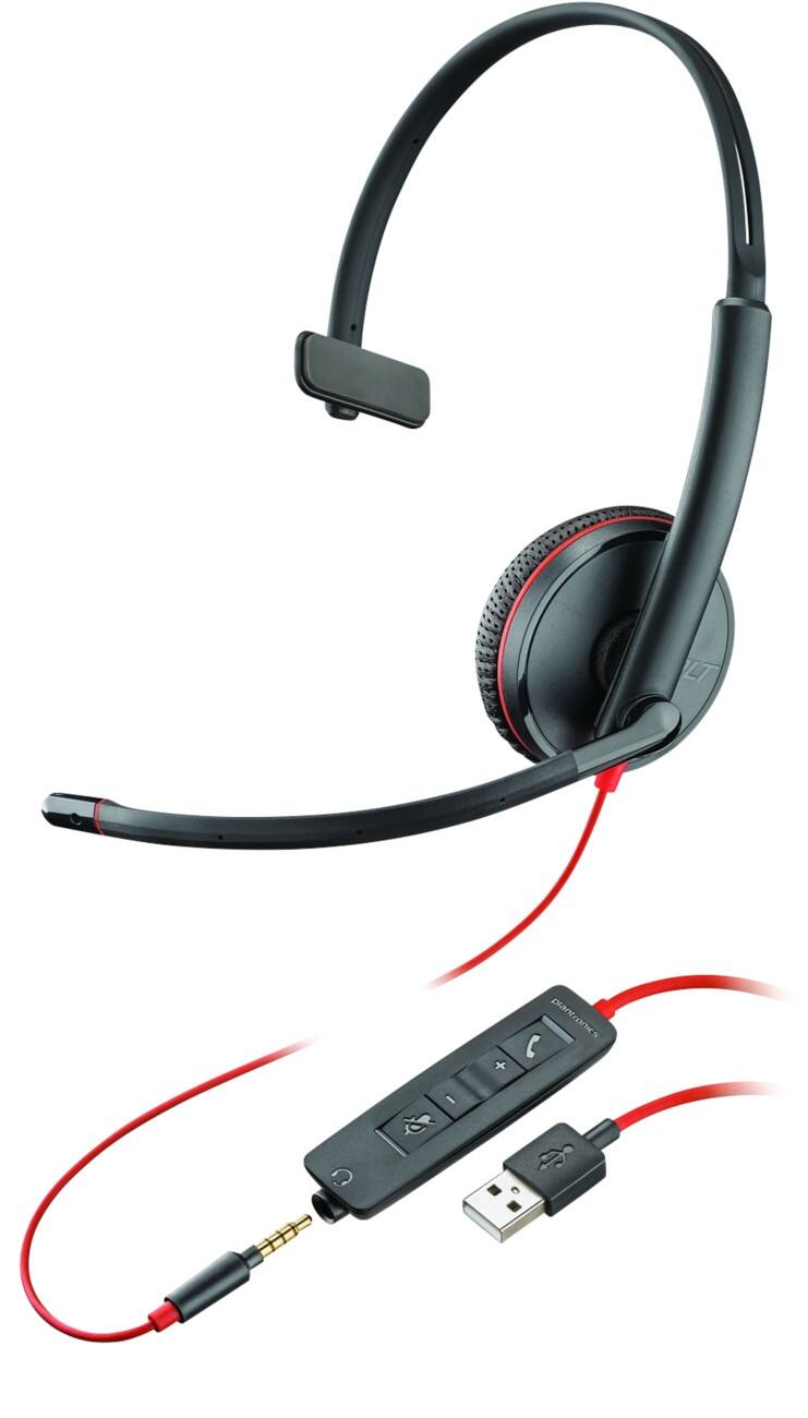 Plantronics Bedraad Headset Blackwire C3215 Over het hoofd 3,5 mm/USB aansluiting Noise Cancelling Met Microfoon Zwart, rood
