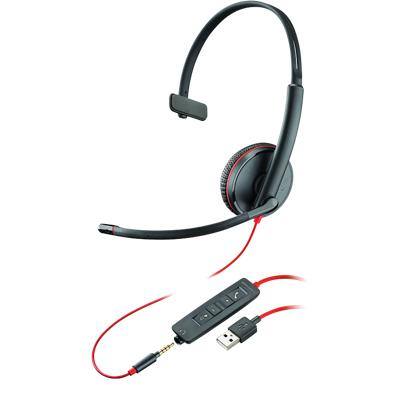 Plantronics Bedraad Headset Blackwire C3215 Over het hoofd 3,5 mm/USB aansluiting Noise Cancelling Met Microfoon Zwart, rood