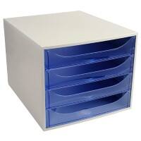 Exacompta Ladekastje met 4 lades EcoBox Kunststof Lichtgrijs, Blauw 28,4 x 34,8 x 23,4 cm