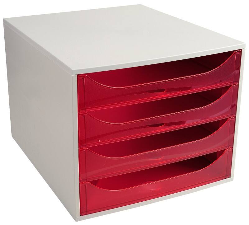 Exacompta Classic Ladekastje Kunststof Lichtgrijs, rood 4 Lades 28,4 x 34,8 x 23,4 cm