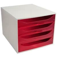 Exacompta Ladekastje met 4 lades EcoBox Kunststof Lichtgrijs, Rood 28,4 x 34,8 x 23,4 cm