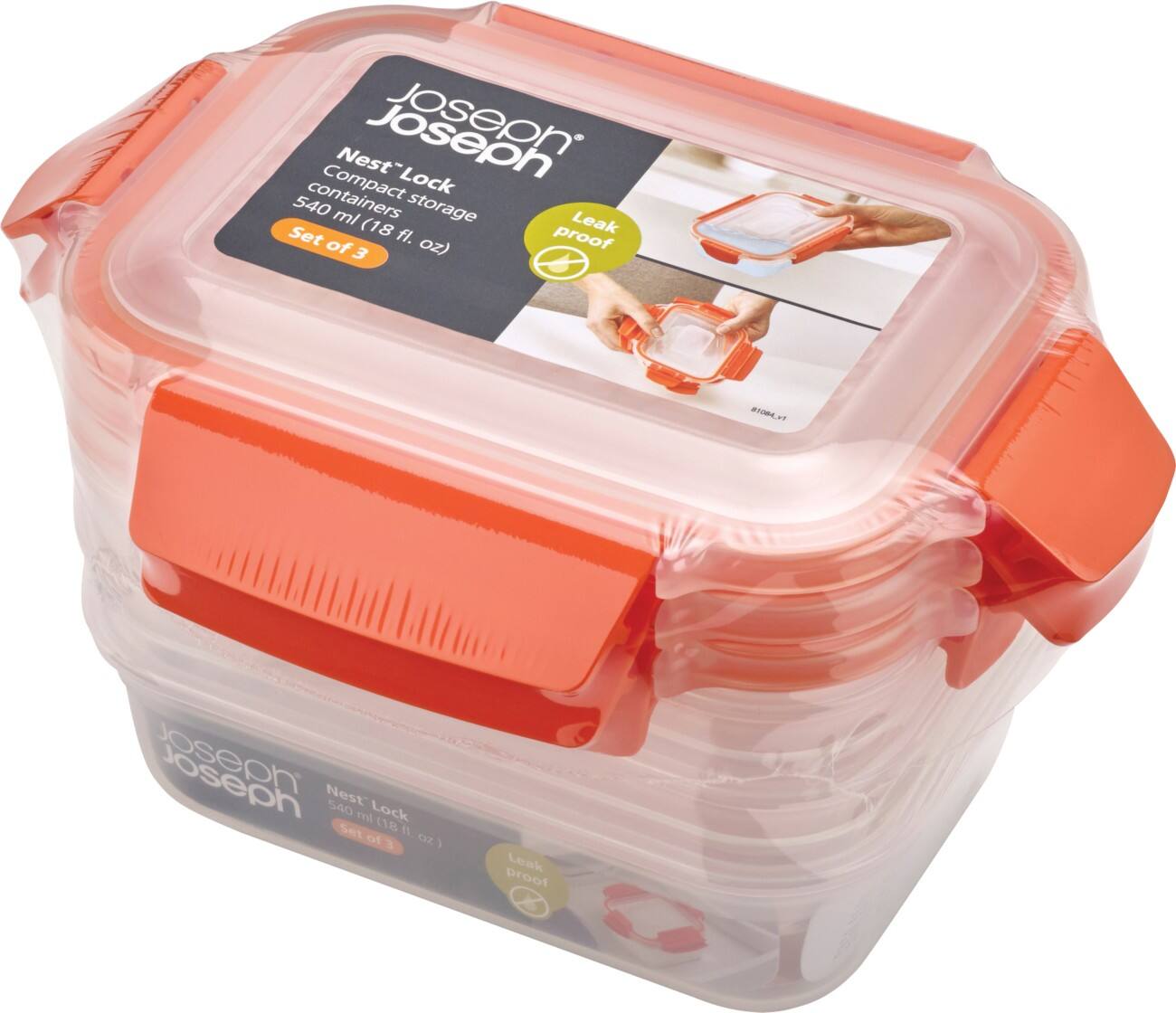 Joseph Joseph Voorraadbakjes Nest Lock Polypropyleen Transparant, oranje 3 stuks