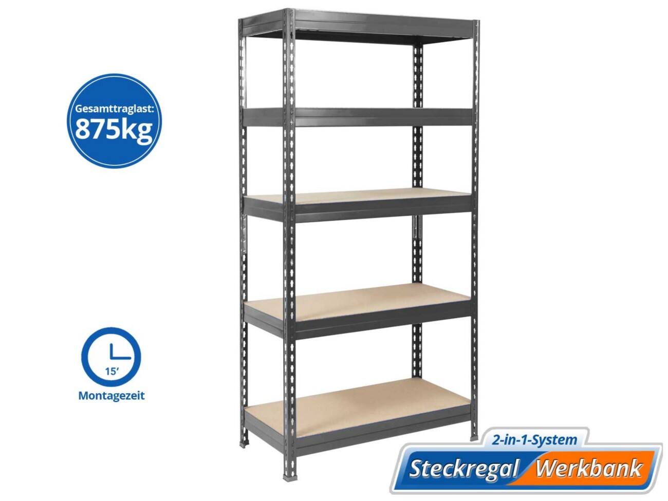 Office Stellingkast Grizzly Staal Antraciet 5 planken 1200 x 600 x 2200 mm