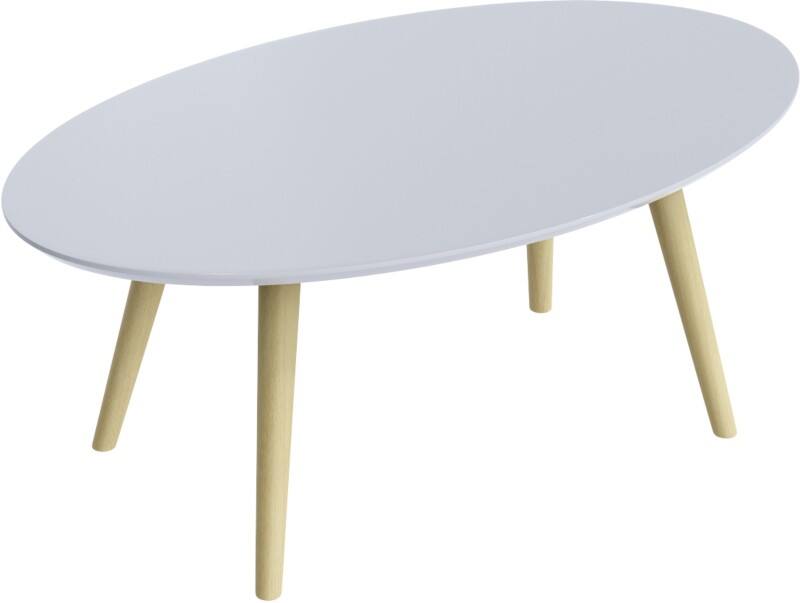 meet powered by PAPERFLOW Ovale bijzettafel Scandi Wit blad Beuken frame 4 poten 850 x 350 x 500 mm