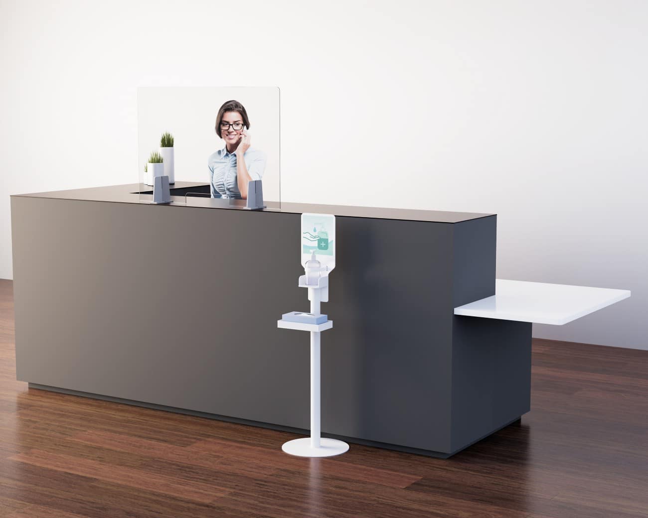 Paperflow Pompflacon Hydro-Alcoholische Gel Display met Handschoenen dispenser houder 1L Wit Vrijstaand Navulbaar