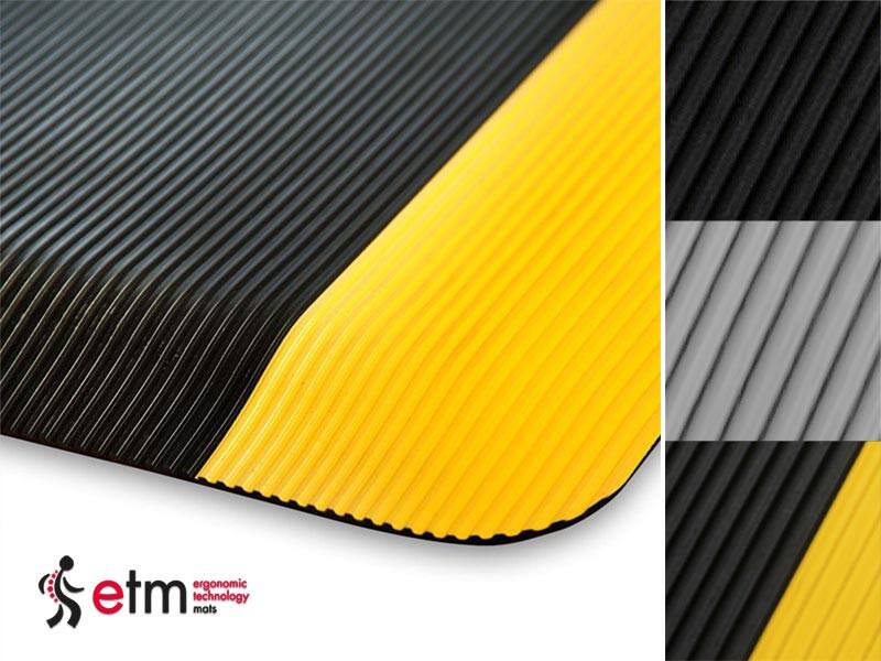etm Heavy Duty Ripp Mat PVC (Polyvinylchloride), Vinyl Geel, zwart 90 x 305 cm