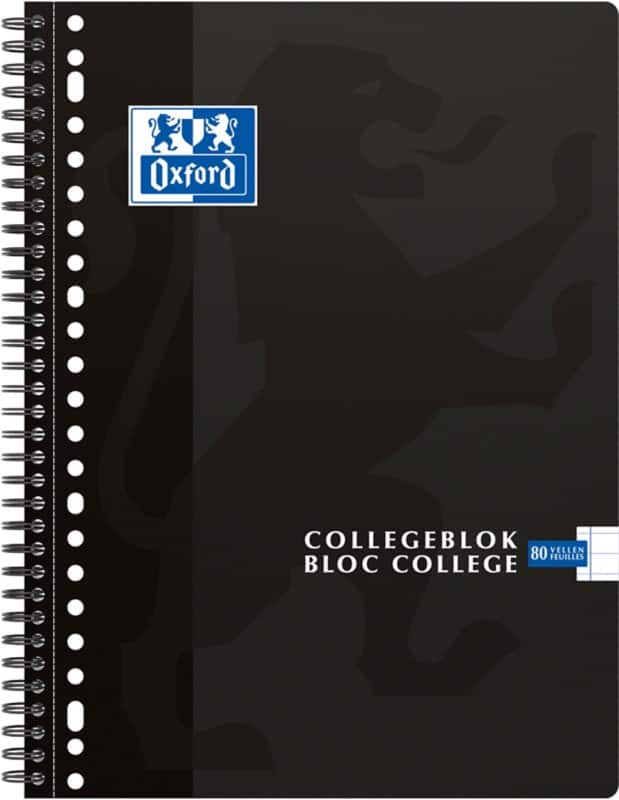 OXFORD School Schrijfblok A4+ Gelinieerd Spiraal gebonden Karton Zwart Geperforeerd 160 Pagina's
