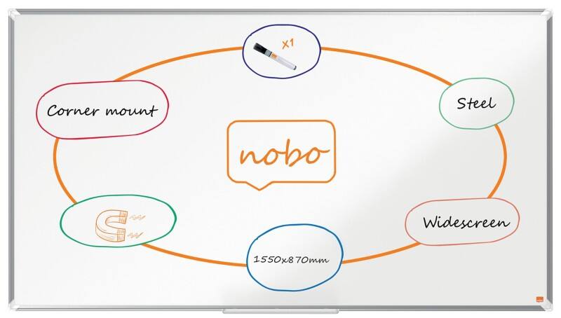Nobo Premium Plus Widescreen whiteboard 1915373 wandmontage magnetisch gelakt staal 155 x 87 cm