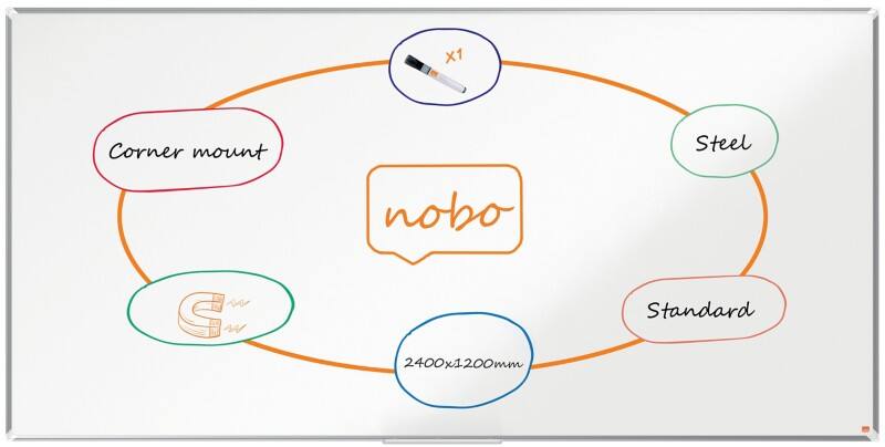 Nobo Premium Plus whiteboard 1915163 wandmontage magnetisch gelakt staal 240 x 120 cm