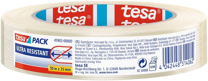 tesapack Ultra-resistente Versterkte verpakkingstape 25 mm x 50 m Transparant